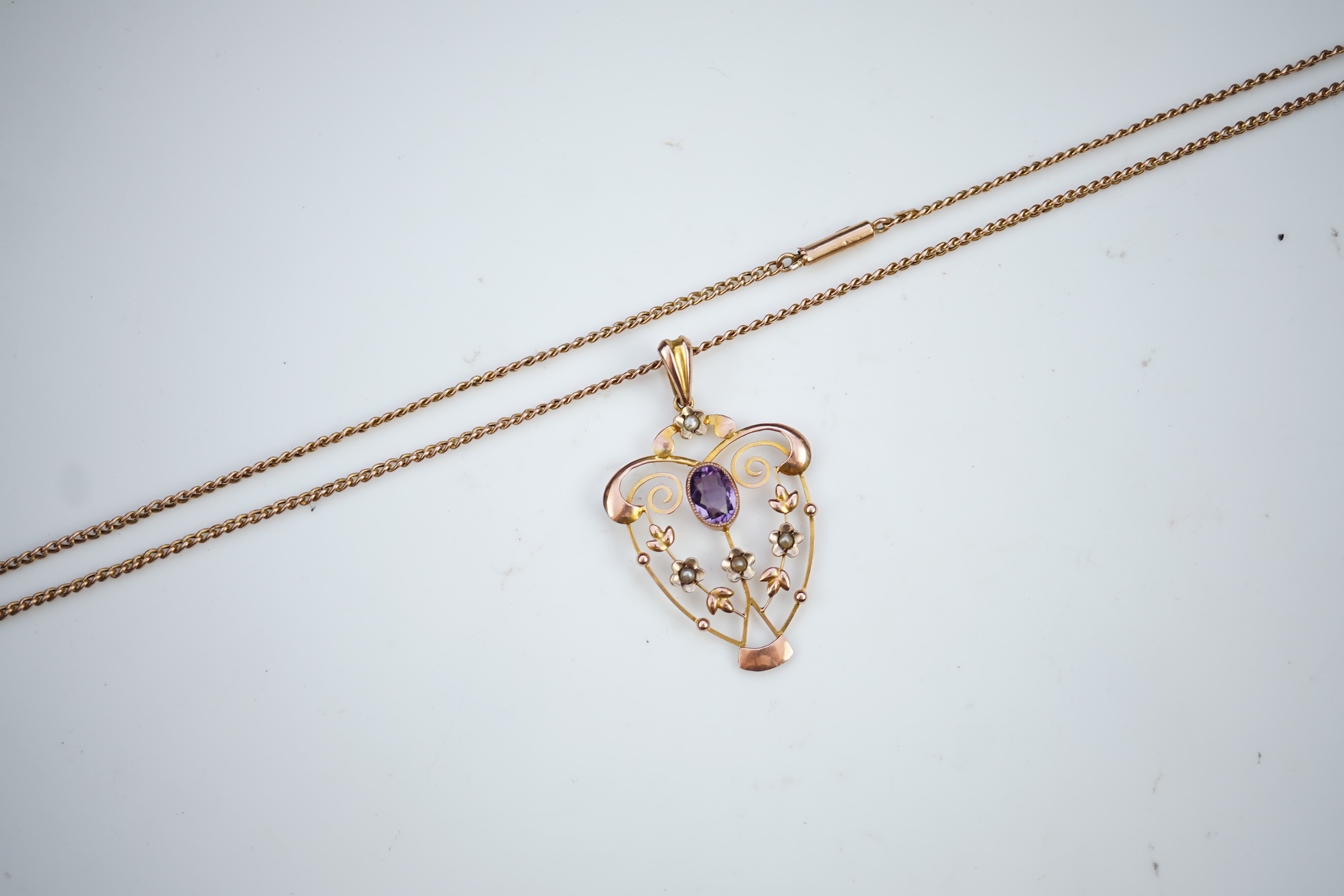 An Edwardian amethyst pendant, early 20th century